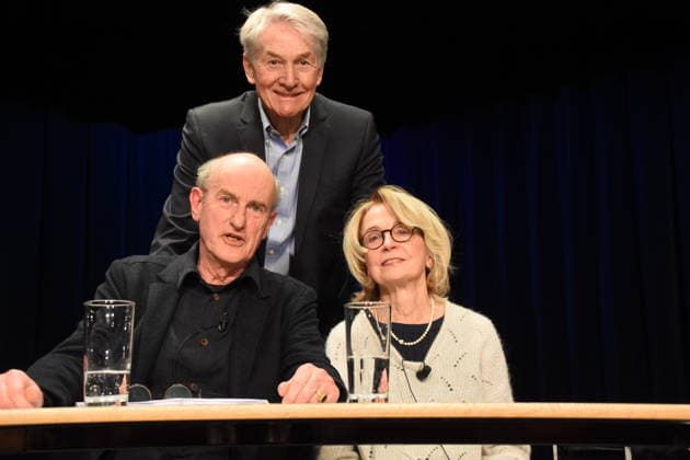 Johannes Herrschmann Schauspieler Gisela Schneeberger Schauspielerin Mitte Dr. Reinhard G .Wittmann Kurator Muenchen Gruenwald 26.03.2026 Buergerhaus Roemerschanz Ausstellungs Eroeffnung fuer die Sonderausstellung Karl Valentin und die Alten Rittersleut in der Burg Gruenwald, Zweigmuseum der Archaeologischen Staatssammlung, Foto Muenchen