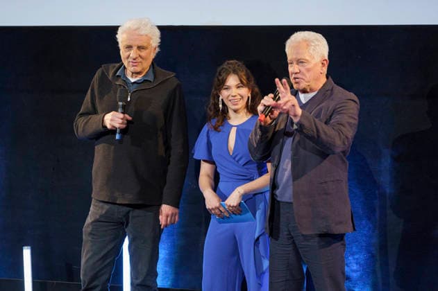 ARD Tatort München - Unvergänglich, Teil 1, Premiere in München #2 Udo Wachtveitl und Miroslav Nemec mit Moderatorin bei der Premiere des ARD Fernsehfilms Tatort - Unvergänglich , dem letzen Fall von Ivo Batic und Franz Leitmayr, im Audimax der Hochschule für Fernsehen und Film. München, 26.03.2026
