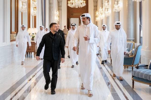 Ukrainian President Volodymyr Zelenskyy paid a working visit to Qatar, where he met with Emir Tamim bin Hamad Al Thani Ukrainian President Volodymyr Zelenskyy paid a working visit to Qatar, where he met with Emir Tamim bin Hamad Al Thani and agreements were signed between the two countries. In Doha, Qatar, March 28, 2026. Photo by PRESIDENT OF UKRAINE apaimages Ukraine Ukraine Ukraine 280326_Qatar_UPO_00(18).jpeg Copyright: xapaimagesxPRESIDENTxOFxUKRAINEx xapaimagesx
