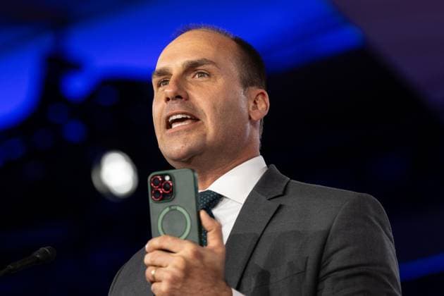 March 28, 2026, Grapevine, Texas, USA: Eduardo Bolsonaro, Brazilian Congressman in Exile speaks during day 3 of CPAC Conference at Gaylord Texan Resort & Convention Center in Grapevine, TX on March 26, 2026. Grapevine USA - ZUMAr339 20260328_znp_r339_078 Copyright: xLevxRadinx