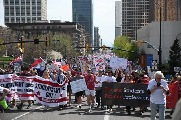 March 28, 2026, Salt Lake City, Utah, United States of America: Protesters gather in downtown Salt Lake City for the No Kings Protest. Marching through the streets the protesters ended the march at the state capitol. Salt Lake City United States of America - ZUMAk176 20260328_zip_k176_015 Copyright: xMadeleinexKellyx