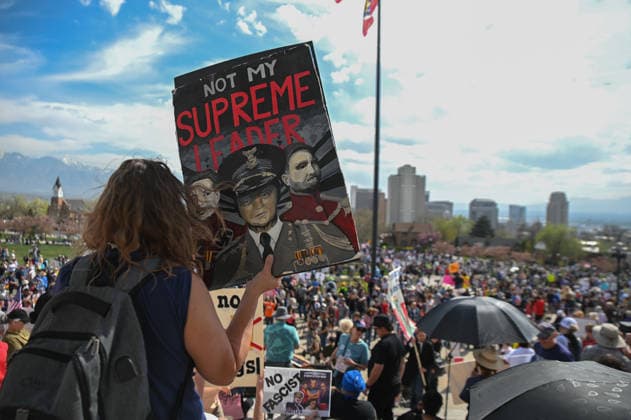March 28, 2026, Salt Lake City, Utah, United States of America: Protesters gather in downtown Salt Lake City for the No Kings Protest. Marching through the streets the protesters ended the march at the state capitol. Salt Lake City United States of America - ZUMAk176 20260328_zip_k176_002 Copyright: xMadeleinexKellyx