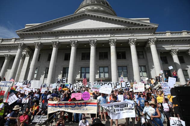 March 28, 2026, Salt Lake City, Utah, United States of America: Protesters gather in downtown Salt Lake City for the No Kings Protest. Marching through the streets the protesters ended the march at the state capitol. Salt Lake City United States of America - ZUMAk176 20260328_zip_k176_003 Copyright: xMadeleinexKellyx