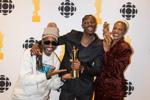 March 28, 2026, Hamilton, On, Canada: Saukrates, left to right, TOBi and Jully Black pose for photos after winning Rap Single of the Year during the 2026 Juno Awards Gala in Hamilton, Saturday, March 28, 2026. Hamilton Canada  - ZUMAc35_ 20260328_zaf_c35_220 Copyright: xNickxIwanyshynx