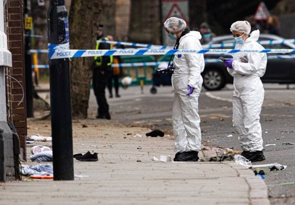 Incident in Derby City Centre - 29 March 2026 DERBY, ENGLAND: Forensic teams work in a crime scene cordon after a man in his 30™s was arrested after a car drove into pedestrians on a busy Derby street at 9.30pm on 28th March. Derby Derby City Centre Derbyshire England Copyright: xBenxBoothx