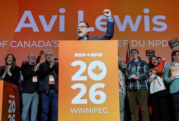 March 29, 2026, Winnipeg, Manitoba, CANADA: Avi Lewis, who was proclaimed as the new leader of the NDP, speaks at the party convention in Winnipeg Sunday, March 29, 2026. Winnipeg CANADA  - ZUMAc35_ 20260329_zaf_c35_022 Copyright: xJohnxWoodsx