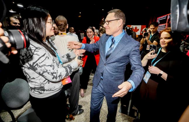 March 29, 2026, Winnipeg, Manitoba, CANADA: Avi Lewis, who was proclaimed as the new leader of the NDP, greets supporters at the party convention in Winnipeg Sunday, March 29, 2026. Winnipeg CANADA  - ZUMAc35_ 20260329_zaf_c35_009 Copyright: xJohnxWoodsx