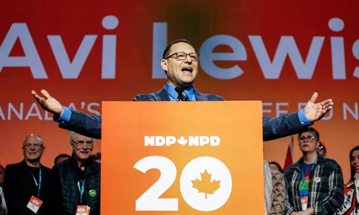 March 29, 2026, Winnipeg, Manitoba, CANADA: Avi Lewis, who was proclaimed as the new leader of the NDP, speaks at the party convention in Winnipeg Sunday, March 29, 2026. Winnipeg CANADA  - ZUMAc35_ 20260329_zaf_c35_023 Copyright: xJohnxWoodsx
