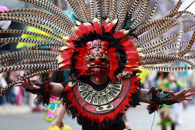 Large-scale carnival parade in Mexico City MEXICO CITY, MEXICO - MARCH 29: A man in pre-Hispanic costume participates in a large-scale carnival parade, in Mexico City, Mexico on March 29, 2026. More than 7,000 participants from neighborhoods across Mexico City, dressed in colorful attire linked to Mexico s carnival traditions, paraded through the capital s historic center in an event called Carnaval de Carnavales . Daniel Cardenas Anadolu Mexico City Mexico. Editorial use only. Please get in touch for any other usage.  Copyright: x2026xAnadoluxDanielxCardenasx