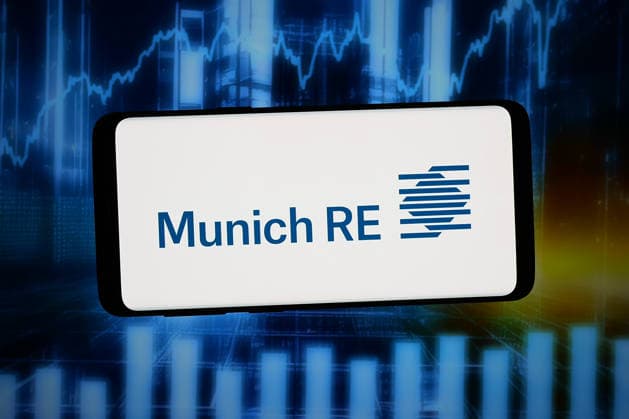 March 18, 2026, Stuttgart, Germany: In this photo illustration, the logo of German insurance company Munich Re Group is displayed on a smartphone in front of abstract background on computer screen. Stuttgart Germany  - ZUMAs197 20260318_aaa_s197_607 Copyright: xTimonxSchneiderx