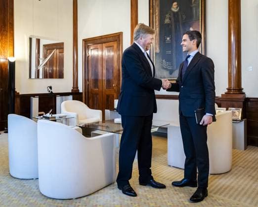 Den Haag, The Netherlands, 2026-03-30 13:01:38 THE HAGUE, 16-12-2026, Noordeinde Palace. King Willem-Alexander holds his first weekly conversation with Prime Minister Rob Jetten. The King holds an informal and confidential conversation with the Prime Minister almost every week, usually on Mondays at Noordeinde Palace. During this conversation, the King is briefed on current government policy. PHOTO: NL Beeld POOL Remko de Waal Credit: NL Beeld Patrick van Emst  Copyright: xx x