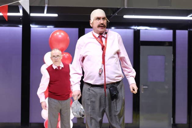 30.03.2026 , Robert Beyer als La Fleche, Lars Eidinger als Harpagon in Der Geizige, Schaubuehne am Lehniner Platz, Berlin, Premiere am 02.04.2026, Regie Thomas Ostermeier, Berlin Deutschland, Germany
