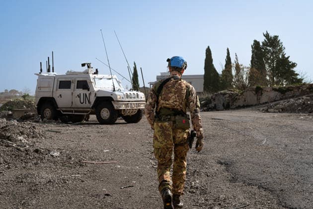 UNIFIL Patrol Southern Lebanon UN peacekeepers stand next to an armored vehicle during a patrol in southern Lebanon on February 22, 2026. The United Nations Interim Force in Lebanon (UNIFIL) operates in the area between the Litani River and the Blue Line in accordance with United Nations Security Council Resolution 1701 adopted in 2006 Tyre South Governatorate Lebanon Copyright: xSilviaxCasadeix