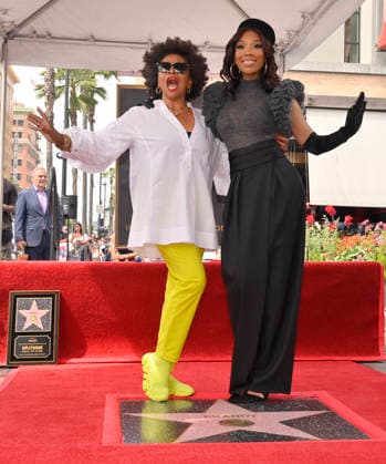 Singer, songwriter and actress Brandy (R) is joined by Jennifer Lewis during an unveiling ceremony honoring her with the 2,839th star on the Hollywood Walk of Fame in Los Angeles on Monday, March 30, 2026.  LAP2026033015 JIMxRUYMEN