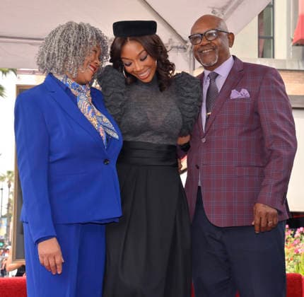 Singer, songwriter and actress Brandy (C) is joined by her mother Sonja Norwood (L) and father Willie Norwood during an unveiling ceremony honoring her with the 2,839th star on the Hollywood Walk of Fame in Los Angeles on Monday, March 30, 2026.  LAP2026033022 JIMxRUYMEN