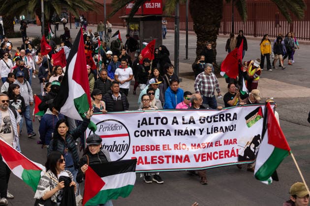 March 30, 2026, Mexico City, Mexico: People and activist groups marched in Mexico City in support of the Palestinian people, as part of the commemoration of Palestinian Land Day. The demonstration moved from the Hemiciclo a Juarez to the Angel of Independence, with the participation of social, student and civil organizations calling for an end to the violence and justice for Palestine. Mexico City Mexico - ZUMAl178 20260330_znp_l178_030 Copyright: xCristianxLeyvax