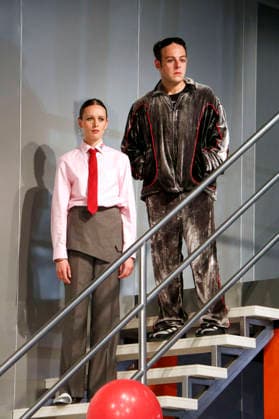 Magdalena Lerrmer und Damir Avdic bei der Fotoprobe zum Theaterstück Der Geizige in der Schaubühne. Berlin, 30.03.2026