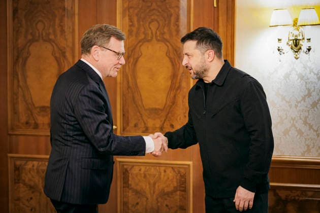 Johann Wadephul (CDU), Bundesaussenminister, trifft in Kyjiw am Rande des informellen Rats fuer Auswaertige Angelegenheiten den Praesidenten der Ukraine, Wolodymyr Selensky. Kyjiw, 31.03.2026. Fotografiert im Auftrag des Auswaertigen Amtes Kyjiw Ukraine *** Johann Wadephul CDU , Federal Foreign Minister, meets the President of Ukraine, Volodymyr Selensky in Kyiv on the sidelines of the informal Foreign Affairs Council Kyiv, 31 03 2026 Photographed on behalf of the Federal Foreign Office Kyiv Ukraine Copyright: xThomasxTrutschel AAx