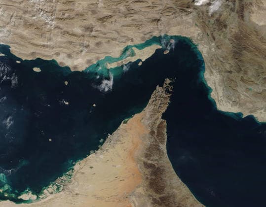 March 31, 2026, Strait Of Hormuz, International Waters: Satellite view of the narrow Strait of Hormuz between the Persian Gulf and the Gulf of Oman, separating Iran, above, and the Arabian Peninsula, below, December 2, 2020, in Earth Orbit. Only about 21 miles (34 km) wide at the narrowest point and roughly 96 miles (155 km) long, about thirty percent of the worldÃ¢â‚¬â ¢s seaborne oil and nearly one-quarter of the liquified natural gas supply passes through this strait. Strait Of Hormuz International Waters - ZUMAp138 20260331_zaa_p138_047 Copyright: xModisxTeam NasaxGsfcx