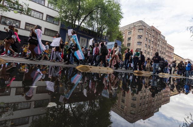 March 31, 2026, Mexico City, Mexico: Demonstration organized by the Libres y Combativas MX collective (Free and Combative Women MX) under the slogan: Trans and non-binary lives matter. The march moved from the Zocalo toward Plaza Tlaxcoaque and the Chabacano subway station, calling for the recognition of transfemicide, a comprehensive trans law, and access to rights including health, identity, education, work and housing. Mexico City Mexico - ZUMAl178 20260331_znp_l178_017 Copyright: xCristianxLeyvax
