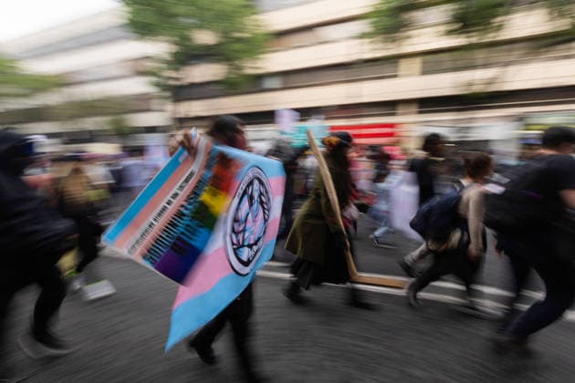 March 31, 2026, Mexico City, Mexico: Demonstration organized by the Libres y Combativas MX collective (Free and Combative Women MX) under the slogan: Trans and non-binary lives matter. The march moved from the Zocalo toward Plaza Tlaxcoaque and the Chabacano subway station, calling for the recognition of transfemicide, a comprehensive trans law, and access to rights including health, identity, education, work and housing. Mexico City Mexico  - ZUMAl178 20260331_znp_l178_018 Copyright: xCristianxLeyvax