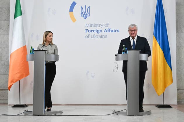RECORD DATE NOT STATED Minister for Foreign Affairs, Trade and Defence of Ireland Helen McEntee and Minister of Foreign Affairs of Ukraine Andrii Sybiha participate in a joint press conference, during which the Irish official announced additional ˆ40.3 million in humanitarian and stabilization support for Ukraine, Kyiv, Ukraine, on April 1, 2026 (Photo by Yevhen Kotenko Ukrinform) Joint news conference of Ukrainian, Irish FMs in Kyiv  Copyright: xYevhenxKotenkox