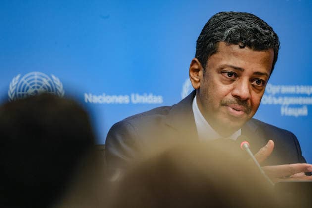 April 1, 2026, New York, New York, USA: JAMAL FARES ALROWAIEI, Permanent Representative of Bahrain to the United Nations and President of the Security Council for April, seen through journalists briefs reporters on the programme of work for BahrainÃ¢â‚¬â ¢s presidency, the Gulf initiative, the African Union, and the ongoing escalation in the Middle East, with particular focus on the Gulf countries and the region in the near term. New York USA  - ZUMAo116 20260401_znp_o116_032 Copyright: xBiancaxOterox