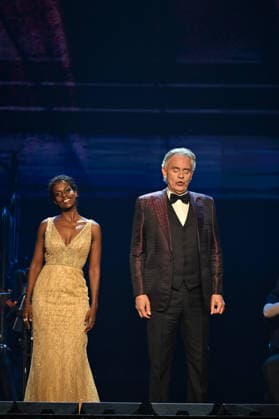 Andrea Bocelli And Andrea Lykke Oehlenschlæger In Concert - Paris Andrea Bocelli, Andrea Lykke Oehlenschlæger performs at the Accor Arena in Paris, France on April 1, 2026. Photo by Christophe Meng ABACAPRESS.COM Paris France  Copyright: xMengxChristophe ABACAx