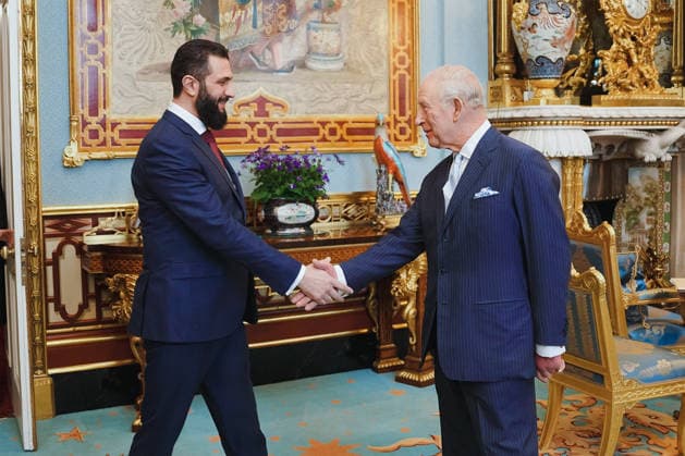 King Charles III Receives Syrian President Al Sharaa - London King of England Charles III receives Syrian President Ahmed al-Sharaa at Buckingham Palace, in London, Great Britain, on April 1st, 2026. Photo by Balkis Press ABACAPRESS.COM london United Kingdom  Copyright: xBalkisxPress ABACAx