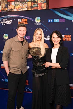 Sascha Rustmeier, Isi Glück und Vanessa Schmit bei der Preview der 22. Staffel der Castingshow DSDS 2026 im 25 hours Hotel. Köln, 01.04.2026