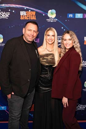 Ikke Hüftgold, Isi Glück und Nina Reh bei der Preview der 22. Staffel der Castingshow DSDS 2026 im 25 hours Hotel. Köln, 01.04.2026
