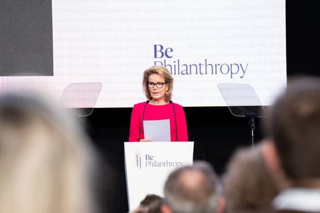 Queen Mathilde of Belgium delivers a speech at the Be Philanthropy event, about the trends, opportunities, difficulties and innovations of philanthropy, organised by the Koning Boudewijnstichting Fondation Roi Baudouin, in Brussels, on Thursday 02 April 2026. MARIUS BURGELMAN  MariusxBurgelman 169577524