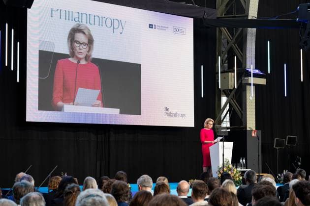 Queen Mathilde of Belgium delivers a speech at the Be Philanthropy event, about the trends, opportunities, difficulties and innovations of philanthropy, organised by the Koning Boudewijnstichting Fondation Roi Baudouin, in Brussels, on Thursday 02 April 2026. MARIUS BURGELMAN  MariusxBurgelman 169577526