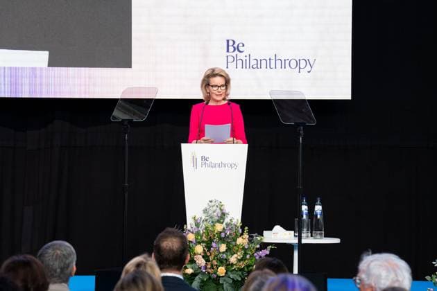 Queen Mathilde of Belgium delivers a speech at the Be Philanthropy event, about the trends, opportunities, difficulties and innovations of philanthropy, organised by the Koning Boudewijnstichting Fondation Roi Baudouin, in Brussels, on Thursday 02 April 2026. MARIUS BURGELMAN  MariusxBurgelman 169577607