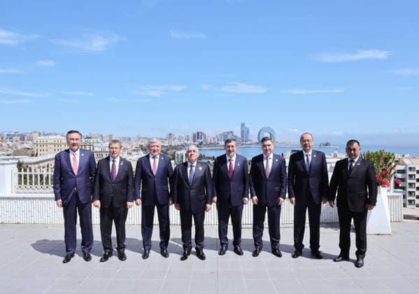 Meeting of Heads of Government Vice Presidents of the Member States of the Organization of Turkic States BAKU, AZERBAIJAN - APRIL 02: Azerbaijani Prime Minister Ali Asadov (4th L), Turkish Vice President Cevdet Yilmaz (4th R), Uzbek Prime Minister Abdulla Aripov (3rd R), Kazakh Prime Minister Olzhas Bektenov, Kyrgyz Prime Minister Adylbek Kasymaliev (3rd L), Prime Minister of the Turkish Republic of Northern Cyprus Unal Ustel (2nd L), Turkmen Deputy Prime Minister Nokerguly Ataguliyev and Kubanichbek Omuraliev (L) pose for a group photo during the meeting of heads of government and vice presidents of the member states of the organization of Turkic States (OTS) in Baku, the capital of Azerbaijan, on April 02, 2026. Ahmet Okur Anadolu Baku  Copyright: x2026xAnadoluxAhmetxOkurx
