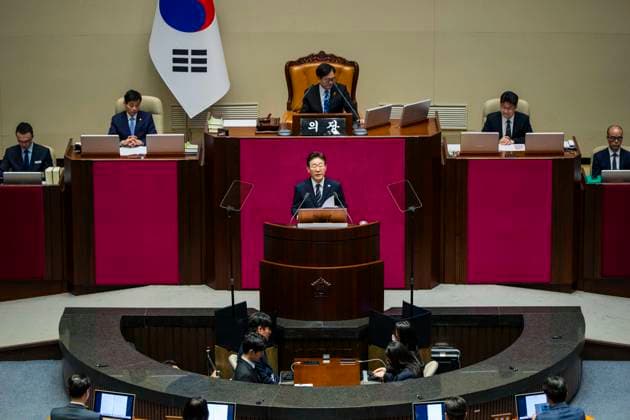 April 2, 2026, Seoul, South Korea: LEE JAE MYUNG, president of South Korea, addresses a session of the National Assembly during an administrative speech on Thursday, April 2, 2026 in Seoul, South Korea. The Lee government is asking for an emergency supplementary budget and stimulus bill as the country, one of the worldÃ¢â‚¬â ¢s top oil importers, faces extreme economic pressures due to the US-Israel war on Iran. Seoul South Korea  - ZUMAh163 20260402_znp_h163_027 Copyright: xJintakxHanx