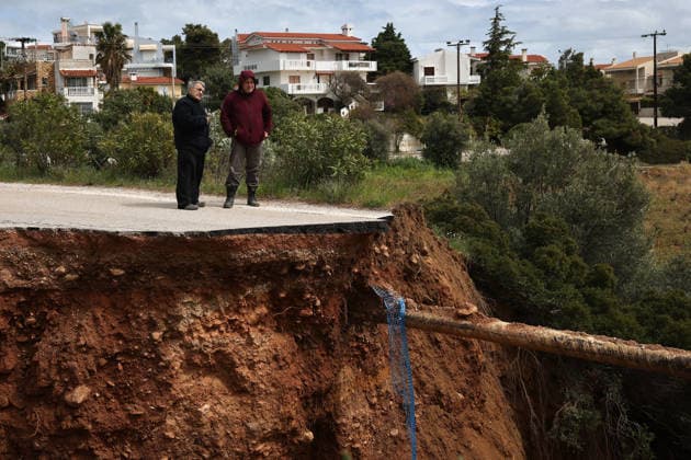 Aftermath of the heavy rainfall in Athens ATHENS, GREECE - APRIL 2: A damaged road is seen following a heavy rain in Nea Makri, near Athens, Greece on April 2, 2026. Costas Baltas Anadolu Athens Greece. Editorial use only. Please get in touch for any other usage.  Copyright: x2026xAnadoluxCostasxBaltasx