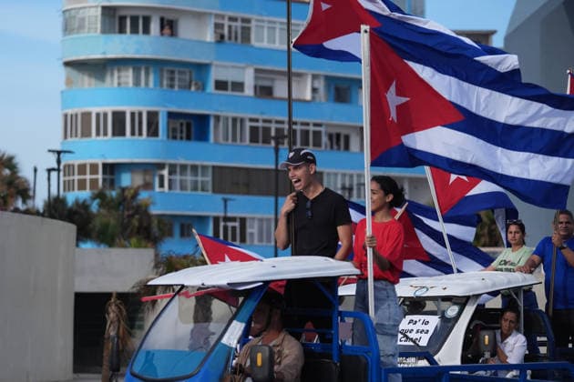 Cubans march in Havana on bikes amid shortages and U.S. embargo pressure LA HAVANA, CUBA - APRIL 2: Cubans ride electric tricycles and bicycles during an anti-imperialist march amid ongoing shortages and prolonged power outages, as the island faces deepening economic strain under the decades-long United States embargo against Cuba on La Havana, Cuba on April 2, 2026. Demonstrators denounced the impact of U.S. sanctions while navigating a daily reality marked by limited fuel, scarce basic goods, and reduced public transportation. Juancho Torres Anadolu La Havana Cuba. Editorial use only. Please get in touch for any other usage.  Copyright: x2026xAnadoluxJuanchoxTorresx