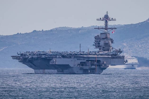 PXL_Departure of USS Gerald R. Ford The United States Navy aircraft carrier USS Gerald R. Ford, the world™s largest and most advanced aircraft carrier, departure from Split, Croatia, on April 02, 2026.  ZvonimirxBarisin PIXSELL