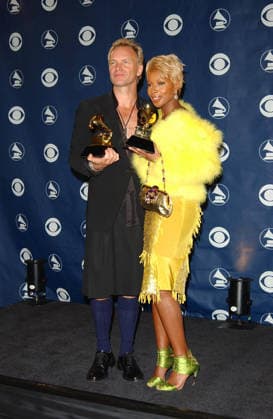 GRAMMY PRESSROOM FB Feb. 8, 2004 - Los Angeles, CALIFORNIA, USA - K35261FB.THE 46TH ANNUAL GRAMMY AWARDS - PRESS ROOM.STAPLES CENTER, LOS ANGELES, CALIFORNIA.02 08 2004. FITZROY BARRETT 2004.STING AND MARY J. BLIGE Copyright: xFitzroyxBarrettx
