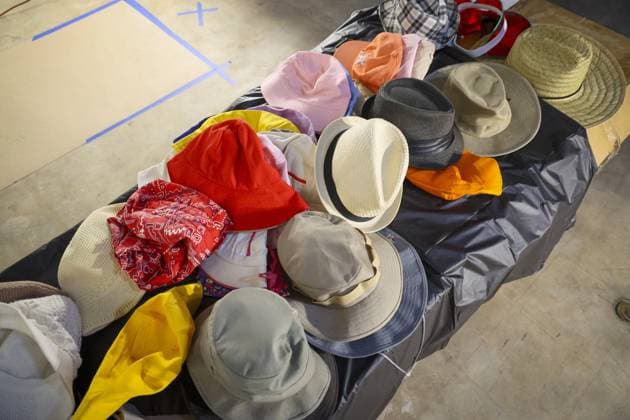 April 2, 2026, St. Pete Beach, Florida, USA: A table displays hats available for extras during costume fitting for the upcoming film Ã¢â‚¬oeThe StatementÃ¢â‚¬Â on Thursday, April 2, 2026, in St. Pete Beach. The movie, directed by Oscar winner Tom McCarthy, is set in the 1980s. St. Pete Beach USA  - ZUMAs70_ 20260402_zan_s70_014 Copyright: xDouglasxR.xCliffordx