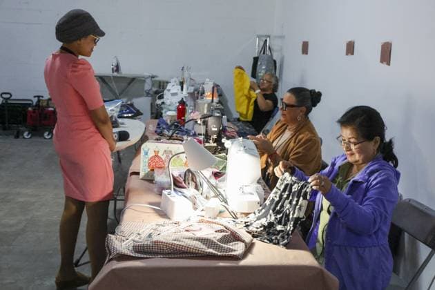 April 2, 2026, St. Pete Beach, Florida, USA: Seamstress Marlene Velez, of Orlando, customizes a swimsuit bottom while preparing costumes for extras for the filming for Ã¢â‚¬oeThe StatementÃ¢â‚¬Â on Thursday, April 2, 2026, in St. Pete Beach. St. Pete Beach USA - ZUMAs70_ 20260402_zan_s70_015 Copyright: xDouglasxR.xCliffordx