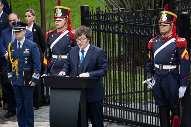 April 2, 2026, Buenos Aires, Buenos Aires, Argentina: Javier Milei, President of Argentina, delivers a speech during the ceremony marking the Day of the War Veterans and the Fallen in the Malvinas, 44 years after the war against Great Britain. Buenos Aires Argentina - ZUMAp265 20260402_zip_p265_008 Copyright: xDelfinaxCorberaxPix