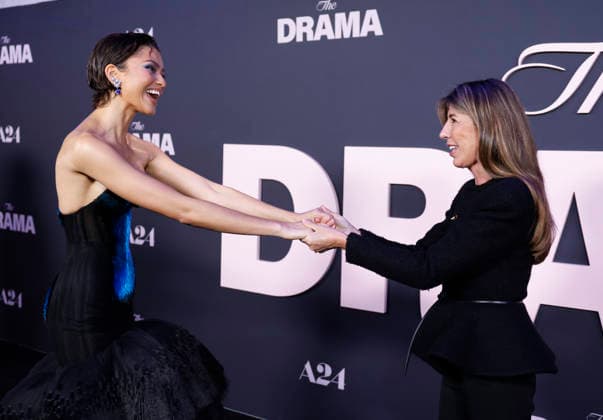 Nina García and Zendaya arrive on the red carpet at the premiere of A24 s The Drama at Regal Union Square on Thursday, April 2, 2026 in New York City.  NYP20260402103 JOHNxANGELILLO