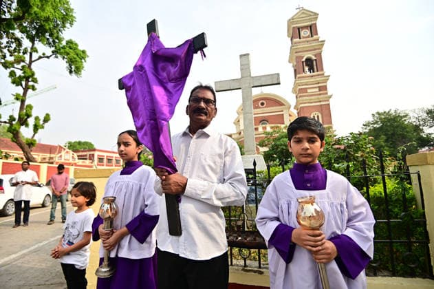 April 3, 2026, Prayagraj, Uttar Pradesh, India: Prayagraj: Christian Devotee take part in a procession at St. Josheph Cathedral on the occasion of Good Friday, in Prayagraj on Friday, April 3, 2026. Prayagraj India - ZUMAv115 20260403_zap_v115_014 Copyright: xPrabhatxKumarxVermax