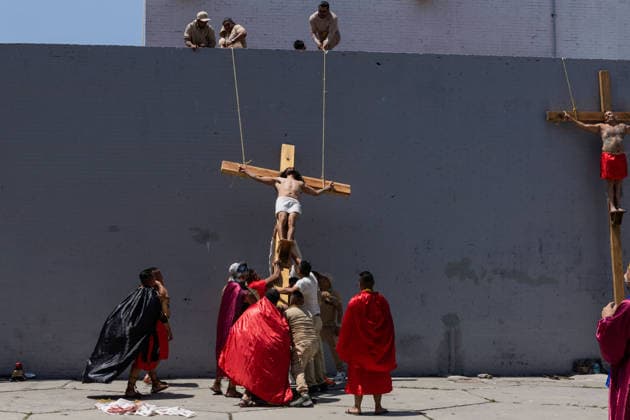 April 3, 2026, Mexico City, Mexico: Inmates reenacted the Passion of Christ during Holy Week 2026 at the East Male Preventive Prison in Mexico City in a performance prepared over months that included the Last Supper, the Stations of the Cross, and the crucifixion. Relatives of the inmates attended the event. Mexico City Mexico - ZUMAl178 20260403_znp_l178_037 Copyright: xCristianxLeyvax