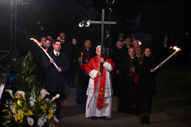 Pope Leo XIV celebrates the Good Friday Via Crucis (Way of the Cross) procession at the Colosseum in Rome, Italy, on Friday, April 3, 2026.  ROM20260403821 SefanoxSpaziani