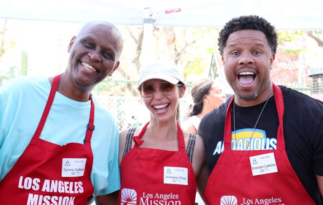 Los Angeles CA April 03: Tyrone DuBose, Scheana Shay, Brandon Larkins at Los Angeles Mission & Hope The Mission Host Special Easter Outreach On Skid Row at the Los Angeles Mission On Skid Rowe in Los Angeles on March 3, 2026- Credit: AdMedia April 03, 2026.Copyright AdMedia Los Angeles USA - ZUMAa123 20260403_zaa_a123_092 Copyright: xADx