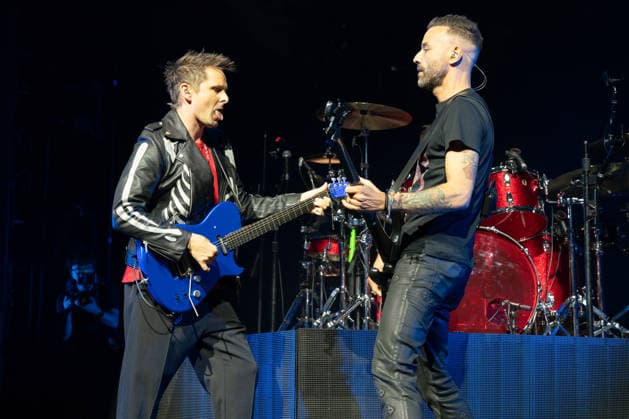 Muse Play O2 Academy Brixton London - 3 Apr 2026 L-R Matt Bellamy and Chris Wolstenholme perform live during a concert at the O2 Academy Brixton London. Muse played an intimate album launch show at the O2 Academy Brixton London on April 3rd to celebrate their 10th studio album The Wow! Signal The Album will be released later this year. Muse are Matt Bellamy, Chris Wolstenholme and Dominic Howard. London United Kingdom Copyright: xBonniexBritainx xSOPAxImagesx MUS01226