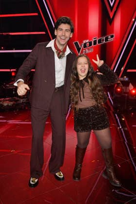 Alvaro Soler und Danaya vom Team Alvaro beim Photocall mit den Finalisten und Coaches der 14. Staffel der TV-Show The Voice Kids im Studio H Berlin-Adlershof. Berlin, 03.04.2026